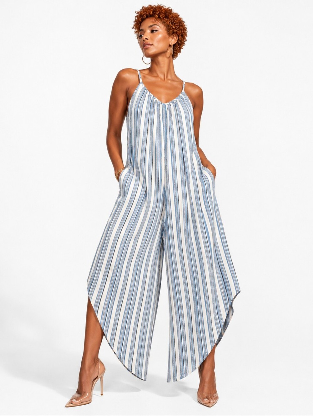 Portocruz Blue & White Striped Flowy Jumper